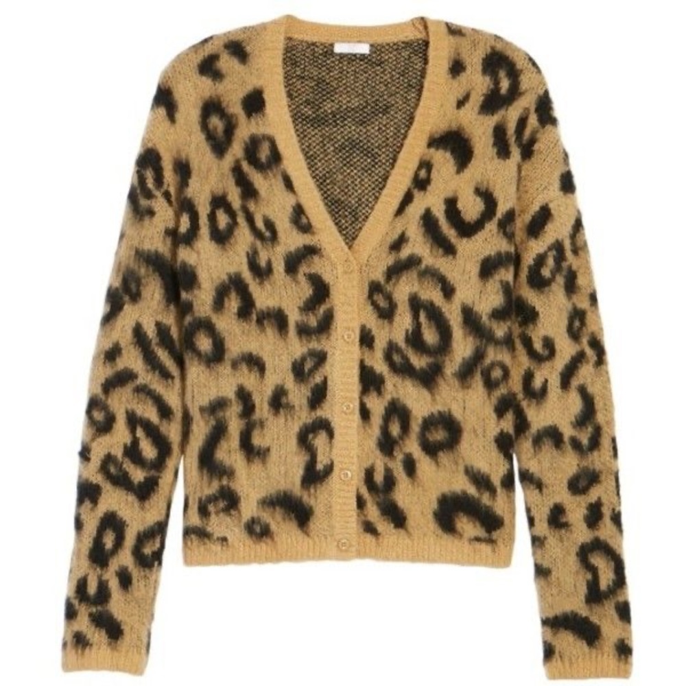 BP. Leopard Print Jacquard Cardigan Sweater